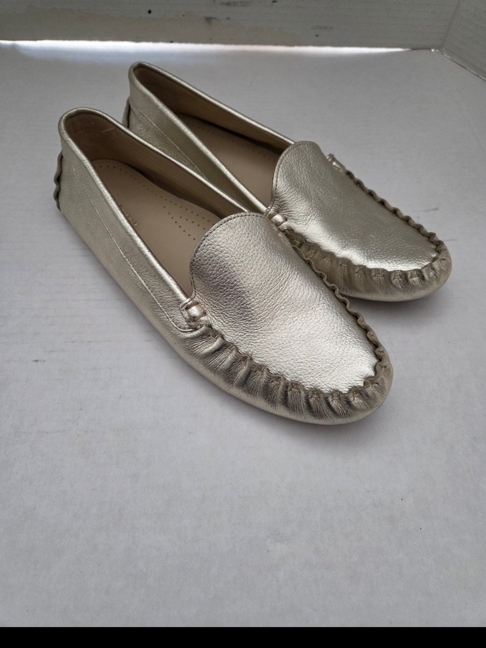 Cole Haan Metallic Gold Leather Moccasin Loafers